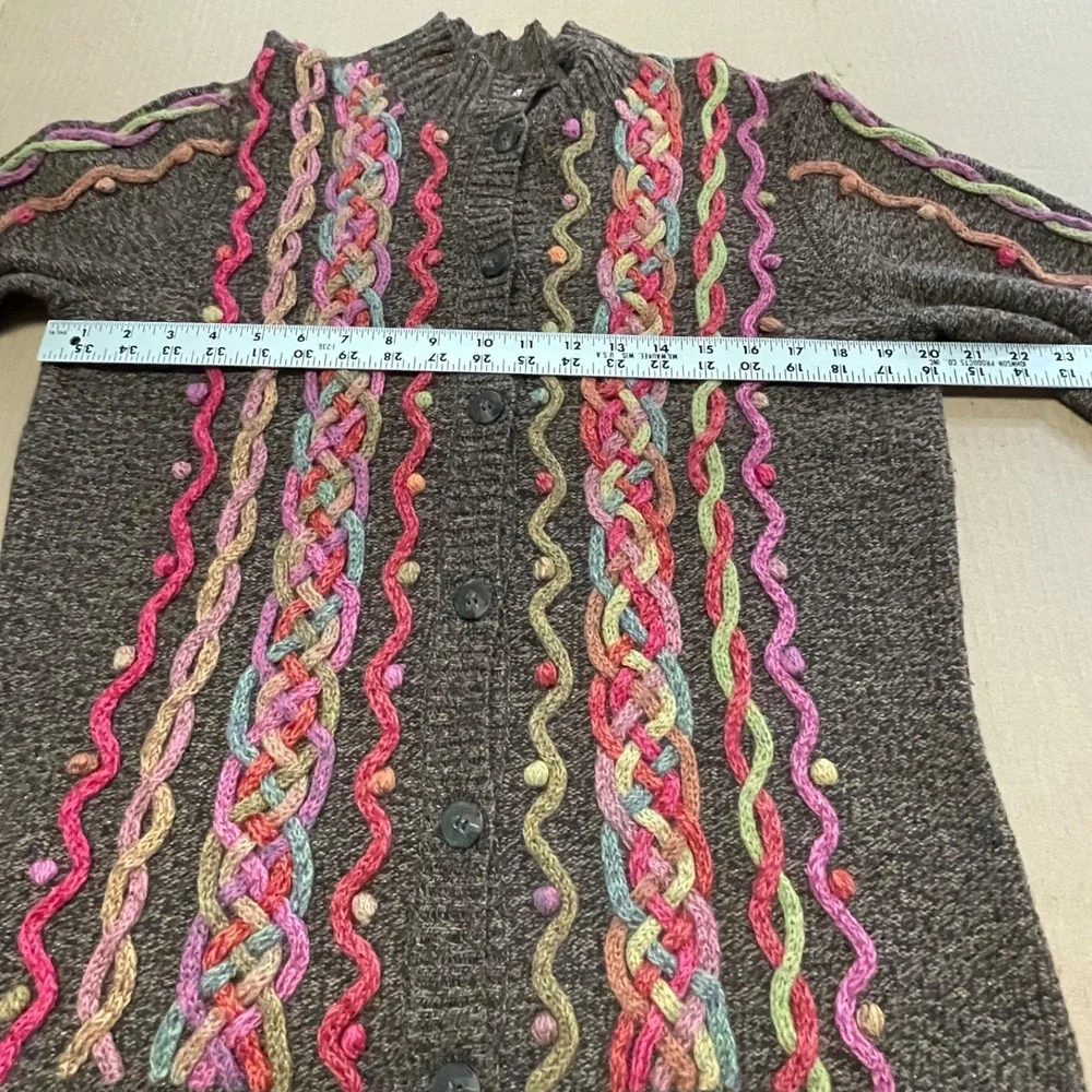 Vintage Talbots Womens L Cardigan Bright Striped Textured USA Made Floral Button - Picture 7 of 14